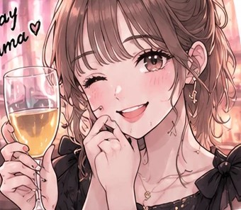 グラスを持って笑う女の子のイラスト